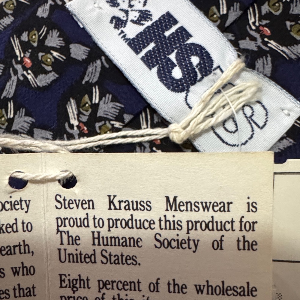 NWT Steven Krauss Men’s Wear-Silk Cat Print Tie-Blue - Picture 9 of 10